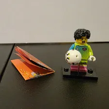 LEGO Soccer Player Minifigure w/ White Soccer Ball Accessory & Display Stand