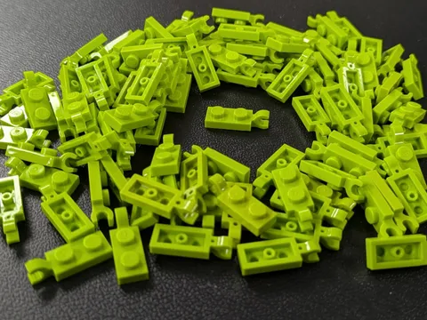Lego x100 New Lime Plate Modified 1 x 2 with Clip on End Horizontal Grip # 63868