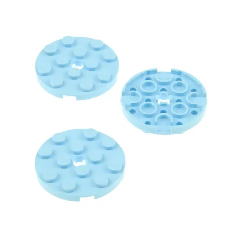 3x LEGO Building Plate Round 4x4 Bright Light Blue Stud Plate 4599545 60474