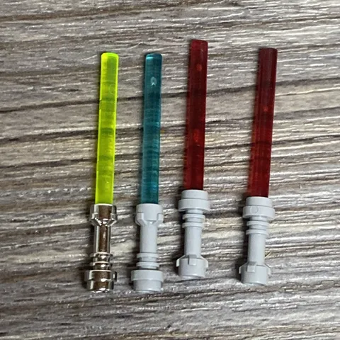 Lot Of 4 Lego Lightsabers | 1 Chrome Hilt | Red Blue Green