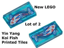 New LEGO Koi Fish Lot of 2 Printed Tiles Orange White Beautiful Build Your Pond