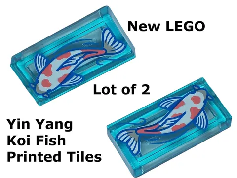 New LEGO Koi Fish Lot of 2 Printed Tiles Orange White Beautiful Build Your Pond