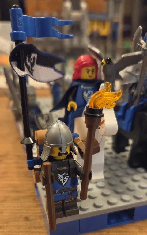 LEGO Castle Minifigure Lot Medieval Black Falcon Knight BAM 31120 Horse Bow Flag