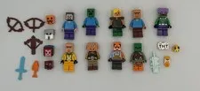 Lego Minecraft Minifigures (9), Accessories, Animals, And Parts Mixed Lot