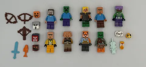Lego Minecraft Minifigures (9), Accessories, Animals, And Parts Mixed Lot