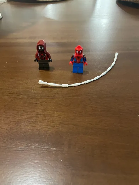 lego spiderman and miles morales minifigures and web
