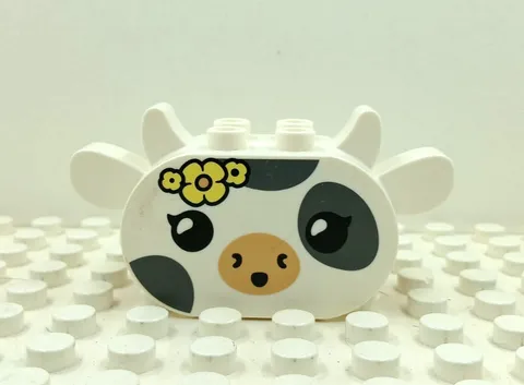 Lego Duplo Printed Brick 2x2 2" Oval Cow's Face w/ flower multi-color