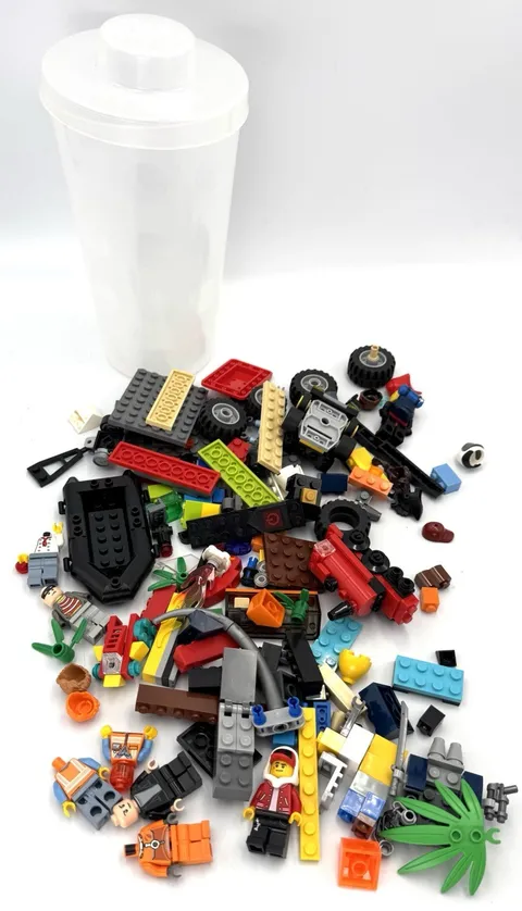 LEGO Mixed Parts Lot w/ LEGO Storage Cup Minifigure Parts Wheels Accessories