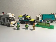 LEGO City Vehicle Lot: Recycling Truck, Camper Van, Off-Road Truck + Minifigs