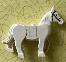 Lego Horse White Movable Back Legs And Head w/Black Eyes