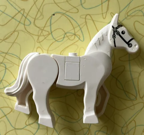 Lego Horse White Movable Back Legs And Head w/Black Eyes