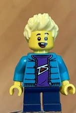 LEGO City Town Little Boy Minifig, Open Jacket, Spiked Blond Hair, Short Legs