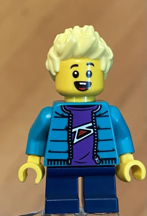 LEGO City Town Little Boy Minifig, Open Jacket, Spiked Blond Hair, Short Legs