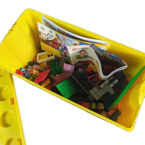 LEGO Box & Lid CLASSIC Large 8 Stud Yellow Brick Container W/ 3 Lbs Legos