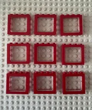 LEGO Window 1x4x3 Train Red 6556 w Train Glass 4034 Qty 9