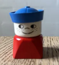 LEGO Duplo Figure Blue Cap Red Body White Face Freckles
