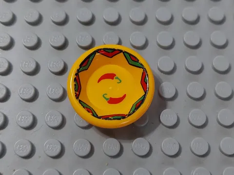 Lego 71004 Bright Light Orange Dinner Plate with Red Chilli Peppers - Used