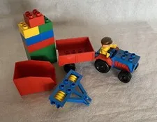 LEGO DUPLO 1980's Vtg Tractor Farm Machinery and Bricks Lot of 15 Pieces