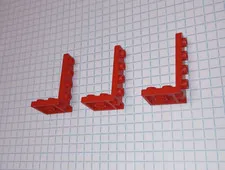 3 Lego pieces 2422 1 by 4 tall and 2 by 2 wide Bracket in Red Classic Space Ret