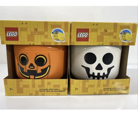 LEGO Special Edition Halloween Storage Heads 2 Piece Set Pumpkin, Skeleton Skull