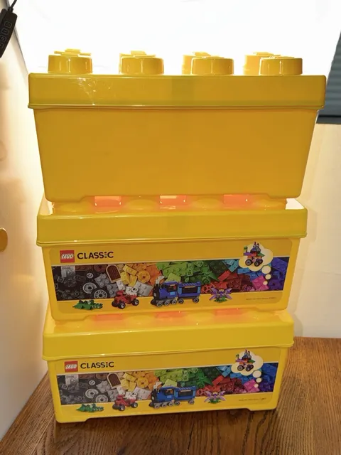 Lot of 3 LEGO Classic Yellow Storage Brick Bins w/ Lids Empty 10696 Clean EUC