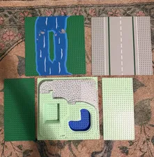 LEGO Printed Road & River Baseplate Lot 5pc Green Light Green Gray Blue