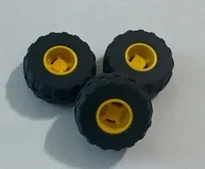 LEGO Lot of (3) Tires Wheels 24x12R Racing Balloon 28290 w/ Yellow Rims