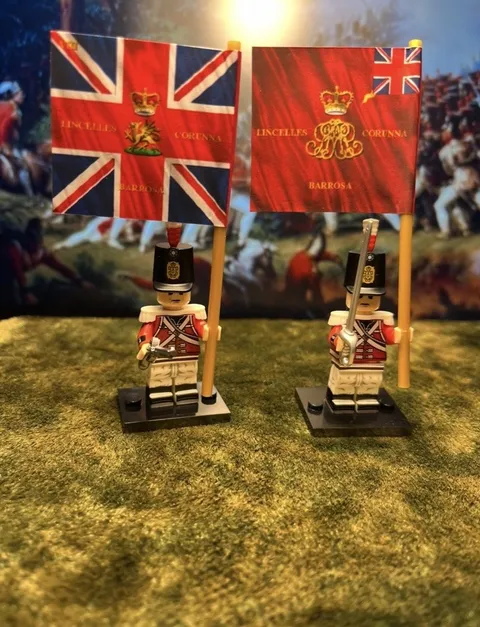 2x Minis 1st Foot Guards 3.B Napoleonic British Infantry +2 Flags LEGO Flagpoles