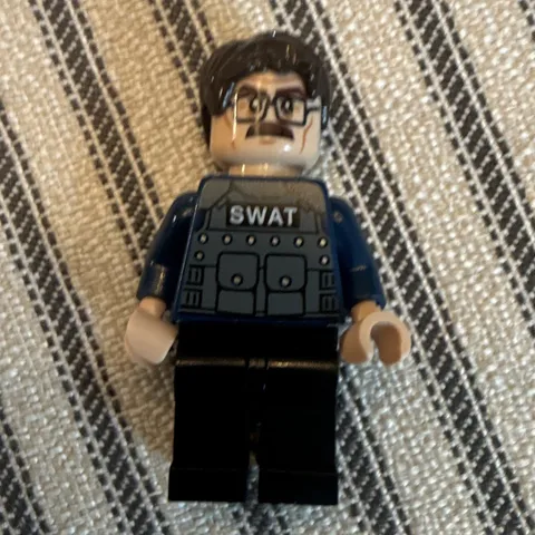 LEGO SWAT Police Minifigure, Dark Blue Uniform, Black Pants, Glasses, Plastic