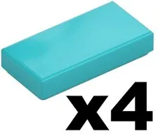 Lego 4 New Tile Medium Azure Blue 1 x 2 with Groove Smooth Part 3069b TQ