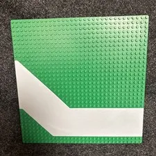 LEGO Green 32x32 Stud Baseplate with Light Gray Road Corner Pattern Used