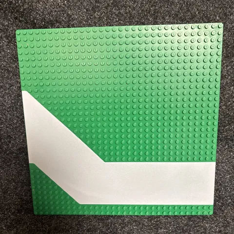 LEGO Green 32x32 Stud Baseplate with Light Gray Road Corner Pattern Used