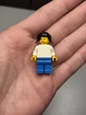 LEGO Female Minifig Plain White Torso Pigtail Hair Blue Legs
