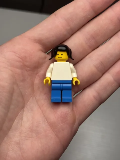 LEGO Female Minifig Plain White Torso Pigtail Hair Blue Legs