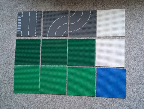 LEGO 32x32 Baseplate Lot – 12 Piece Bundle (Road Plates, Green, White & Blue) 