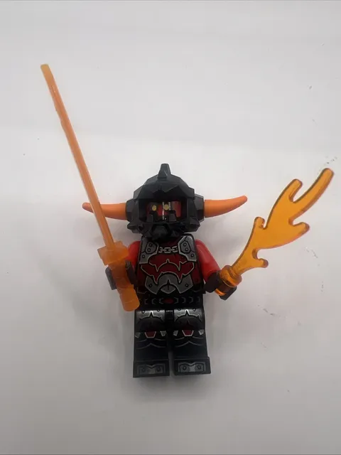 LEGO Ninjago Stone Warrior Minifigure Black Armor Horned Helmet Red Arms