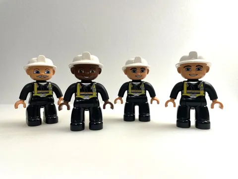LEGO DUPLO Work / Safety Crew Figures – Lot of 4, black with vests and hard hats