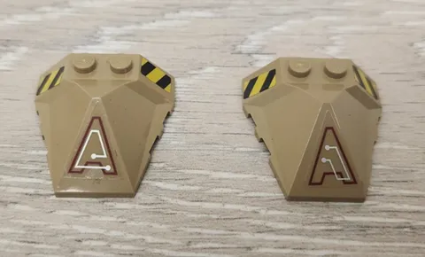 Lego 47757pb07L & 47757pb07R Dark Tan Wedge 4 x 4 x 1 1/3 Pyramid Center Stripes