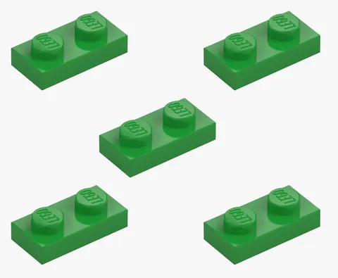 5 New LEGO Bright Green 1x2 Plates 3023 flat panel city building plate 6343326