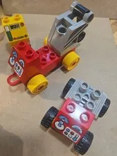 Lot of  2  Lego Duplo vehicle  bases black  and red  & 2 other red blocks D25