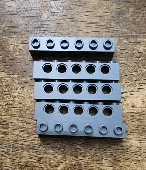 LEGO Dark Bluish Gray Technic, Brick 1 x 6 with Holes QTY 5 Part No. 3894.