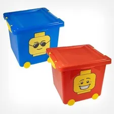 2012-2013 Lego Wheeled Storage Bucket Container w/ Lid & Handles — Red or Blue