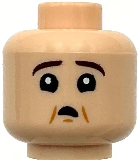 Lego New Minifigure Head Dual Sided Scared Open Mouth with Dark Brown Eyebrows