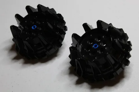 (2) LEGO 64712 Wheels Hard Plastic with Small Cleats and Flanges - Black