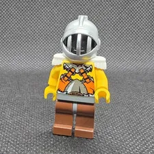 LEGO Knight Minifigure Silver Helmet Yellow Torso Brown Legs