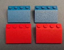 4 Lego pieces bricks 33 degree 3x4 slope #3297, red and blue