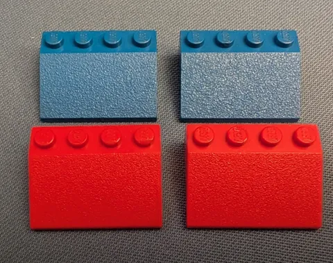 4 Lego pieces bricks 33 degree 3x4 slope #3297, red and blue