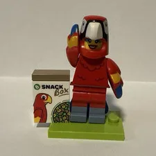 LEGO Minifigures Parrot Costume Minifigure w/ Snack Box & Green Display Base