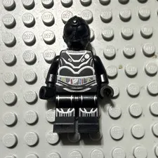 LEGO Minifigure Black Armor Suit w/ Helmet Silver Suit Print Plastic Figure