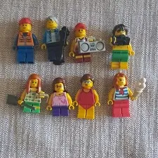 LEGO City Minifigures Lot of 8 Mixed Minifigures w/ Accessories Plastic